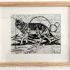 Grey Wolf Roaming the Valley. Lino relief print on found map.